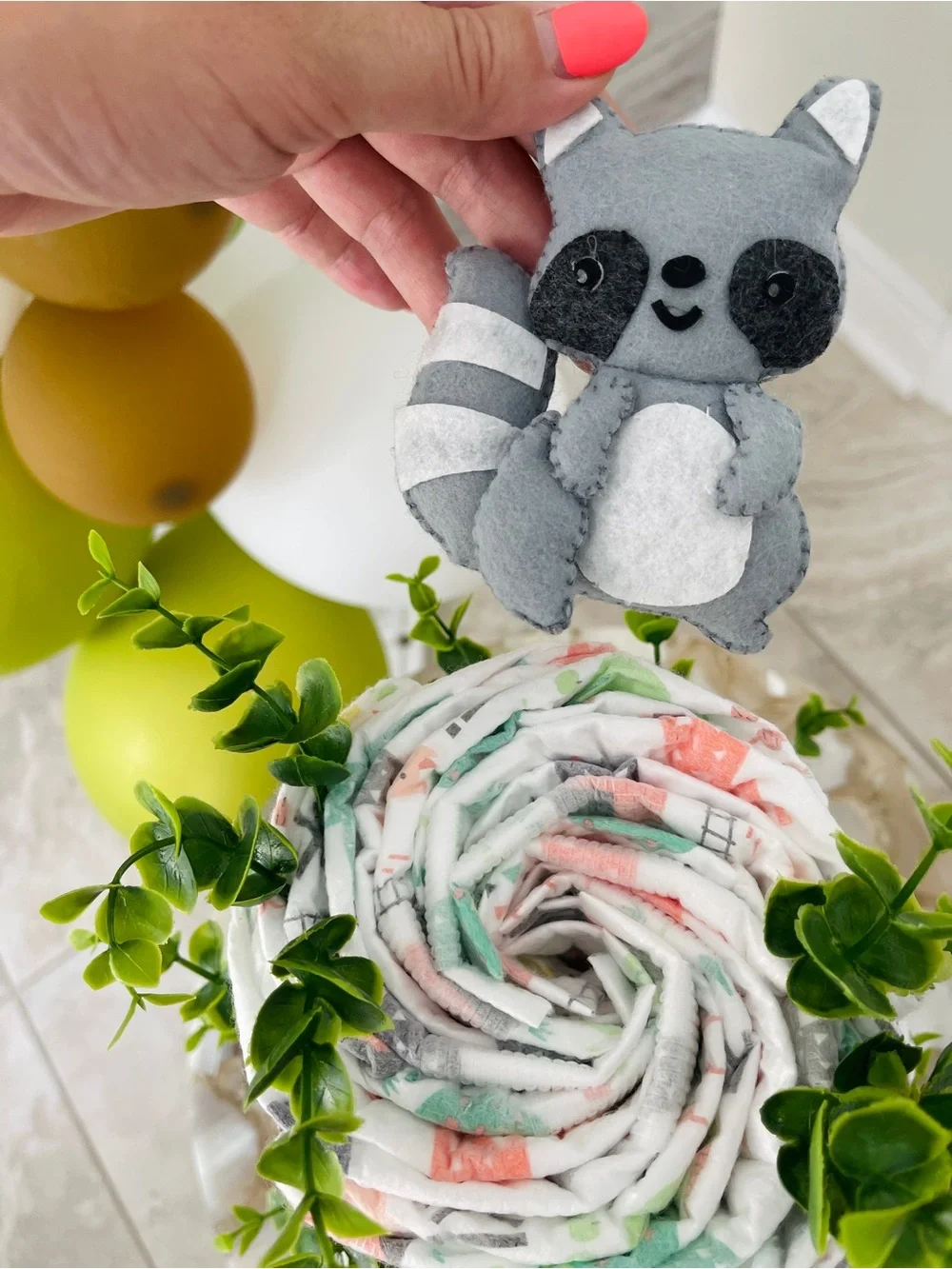 New HANDMADE Woodland Animals Diaper Cake - Neutral Woodland Baby Gift